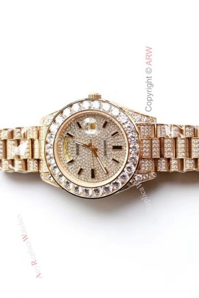 Copy Rolex DayDate Iced Out Diamond Watch 39mm - Gold President - Swiss Grade 1